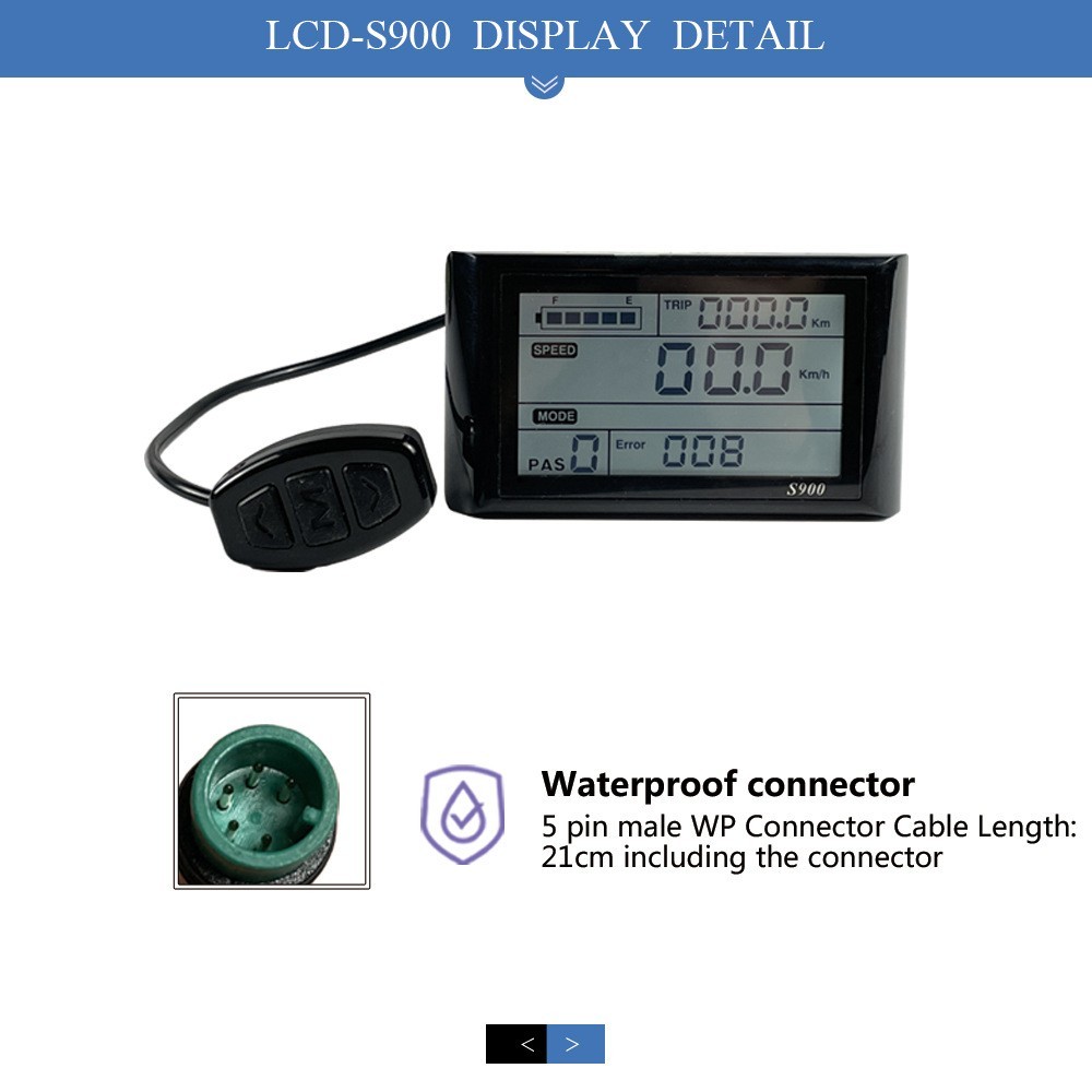 ECOTRIC 48V LCD S900 Display for E-Bike Waterproof plug Speed&Battery Display