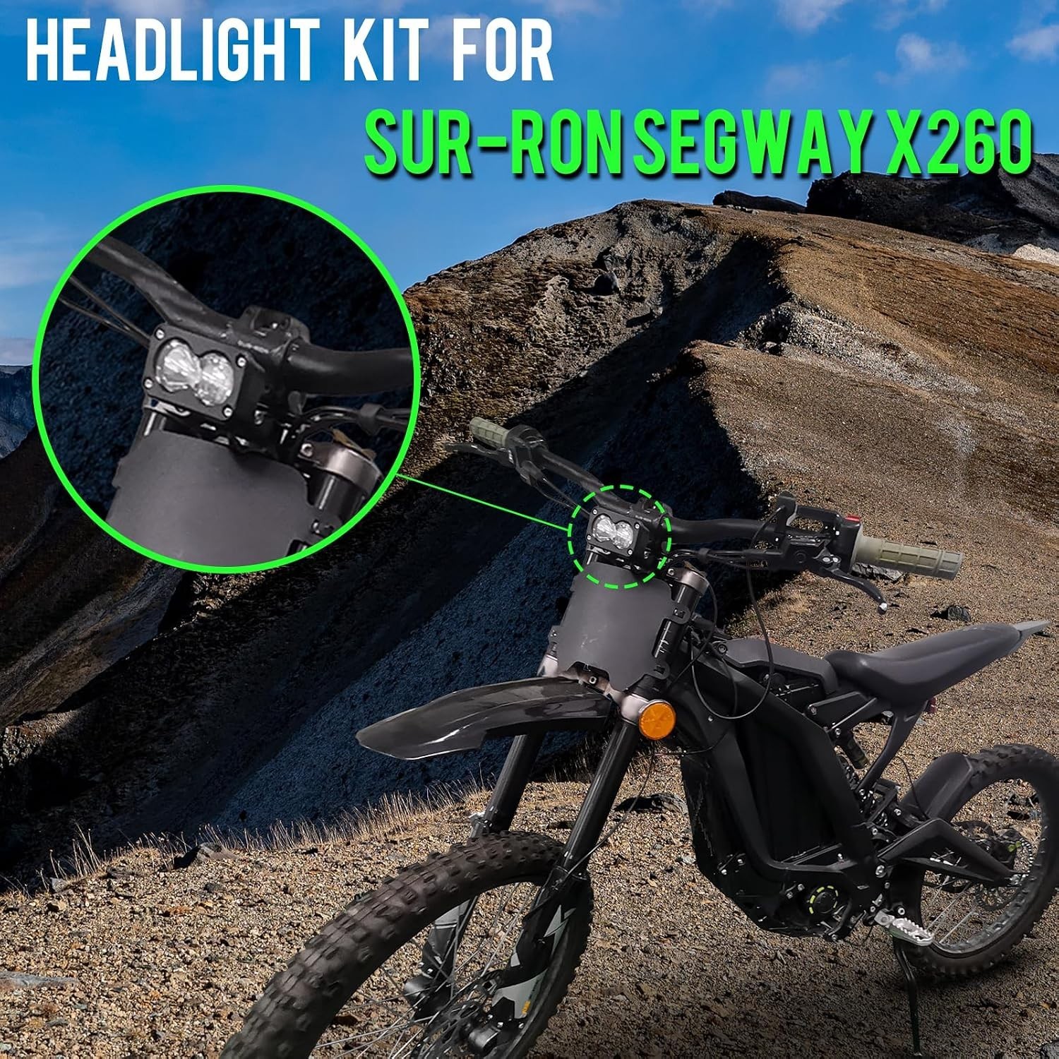 Headlight Kit for Sur-Ron Segway X260, Clear White 6000-6500K Spot/Flood Ligh…