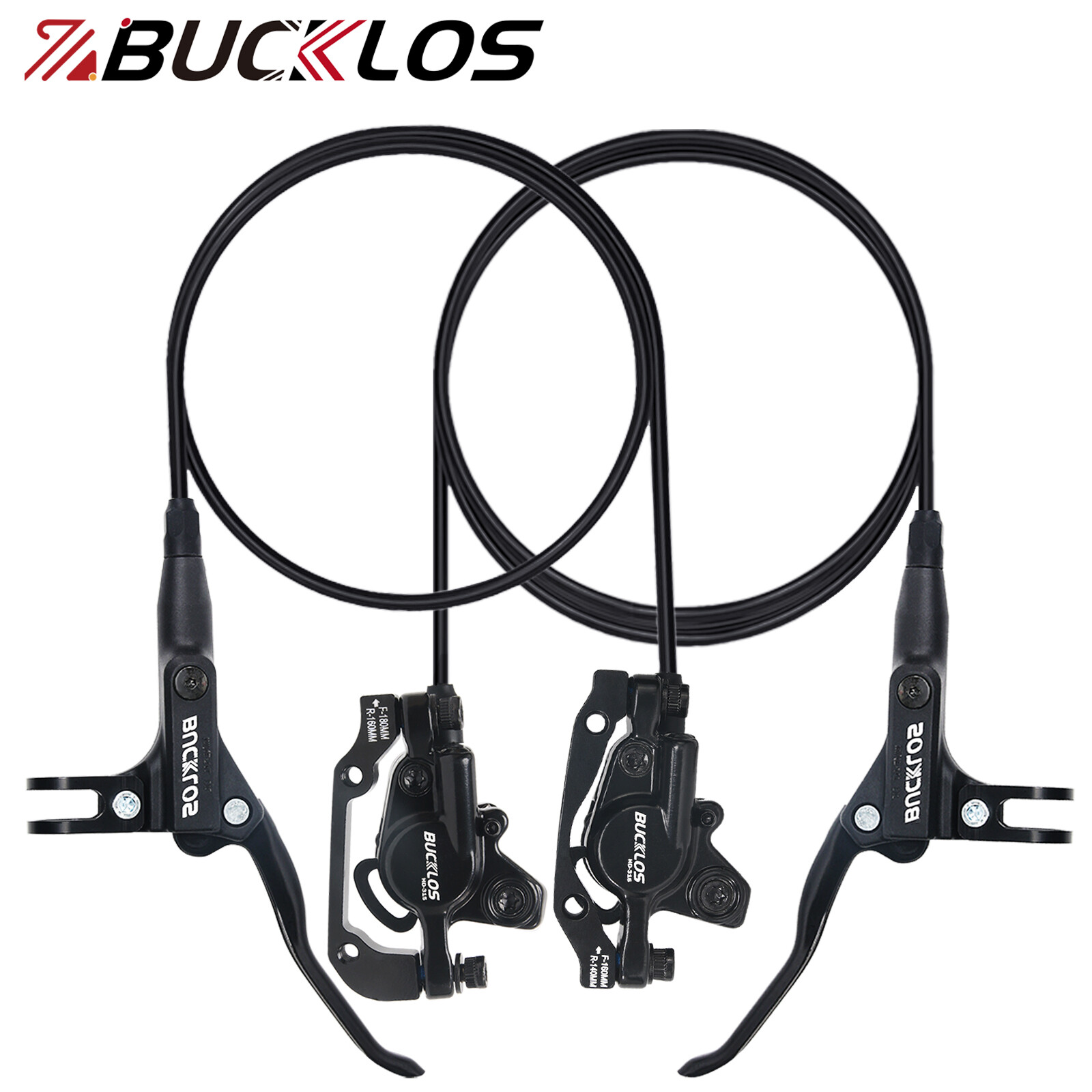 BUCKLOS HD-315 MTB Bike Hydraulic Disc Brake Set Left Front&Right Rear 2 Piston