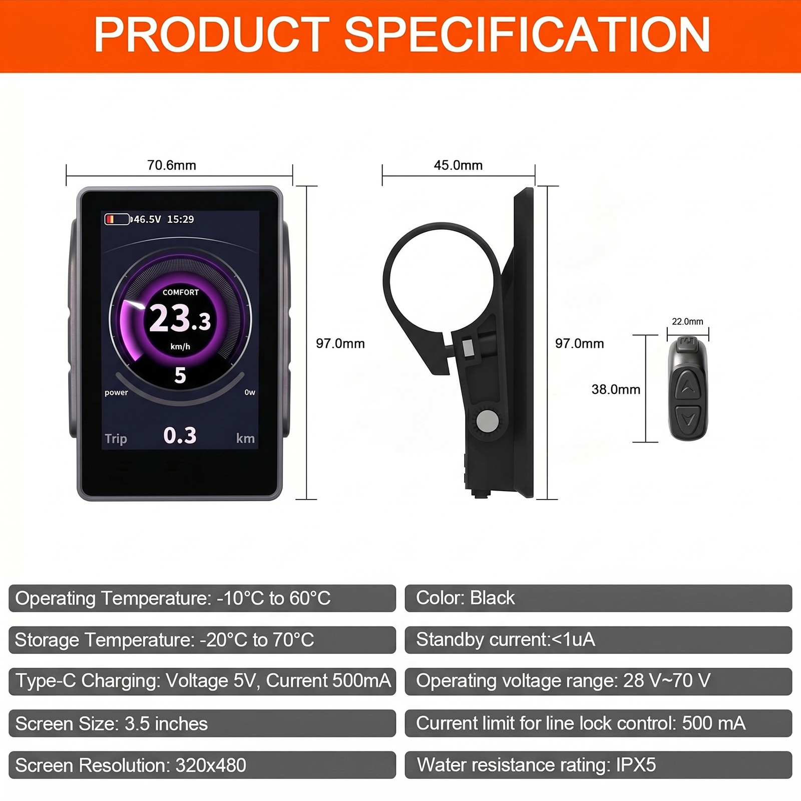 CAN Protocol KD1286/C010/C101 Display for BAFANG Mid Motor-3.5inch E-BikeDisplay