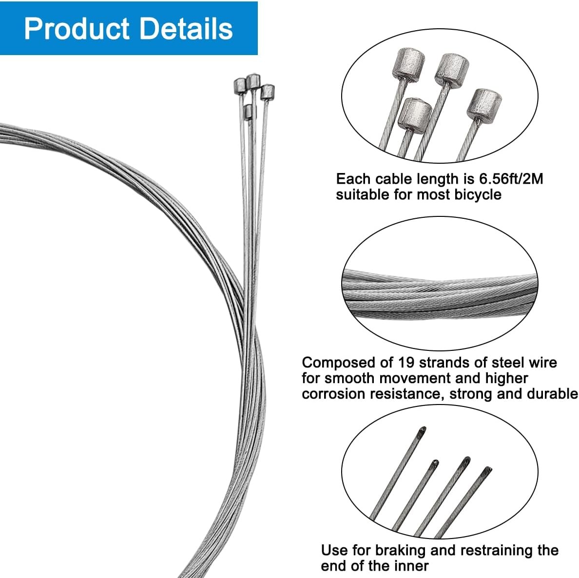Bike Shift Cable Kit, 4 Pcs Derailleur Cable Shift Cable and A 2M Bike Cable Shi
