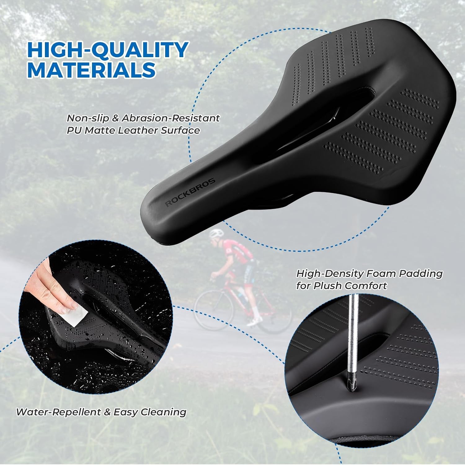 ROCKBROS Bicycle Saddle Ergonomic Comfort Bike Seat Soft Foam Padding Breathable