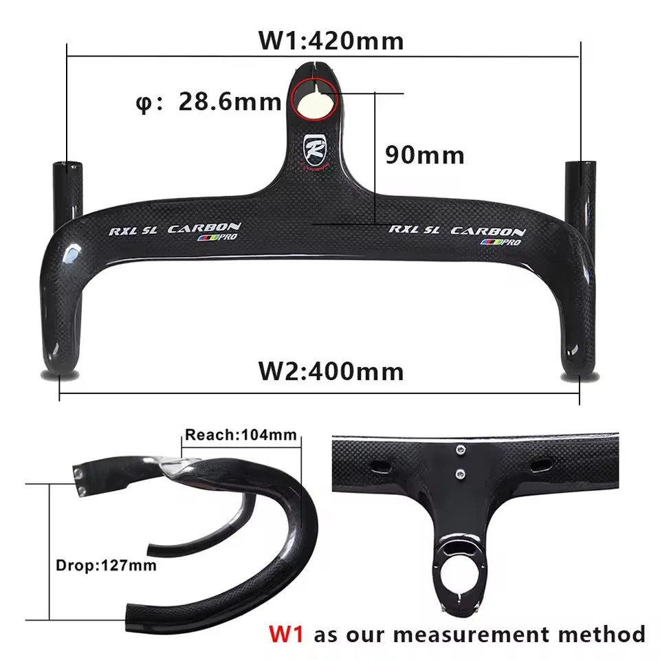 Carbon Road Bike Integrated Drop Bars 28.6mm Internal Routing 400/420/440mm