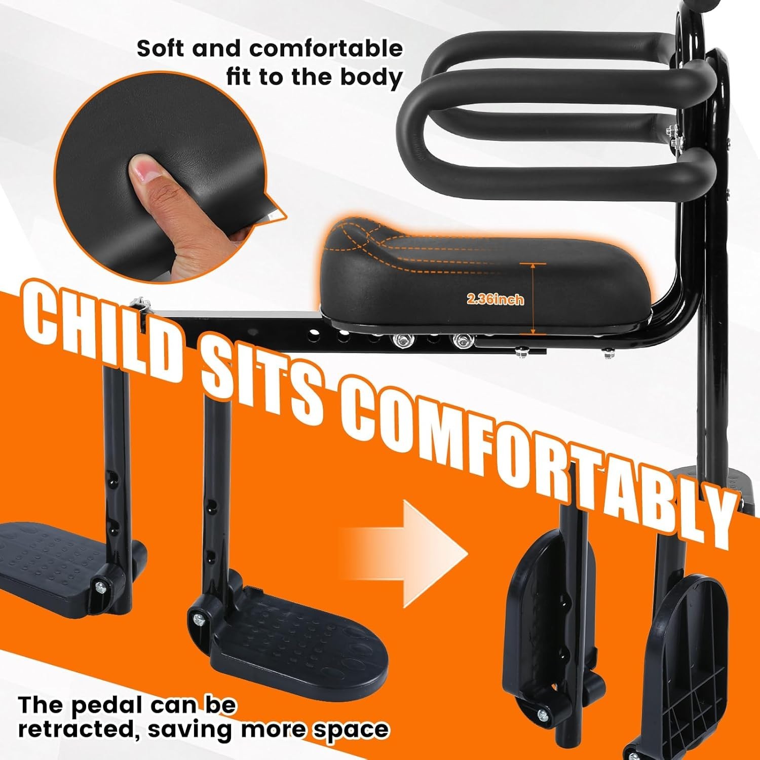 Kids Bike Seat Front Mounted and Handlebar Child Bike Seat Detachable Front M…