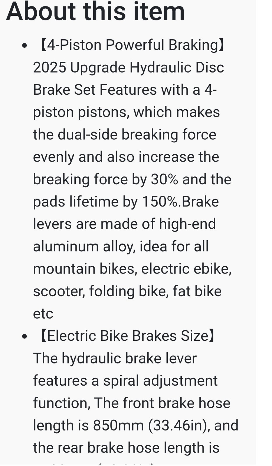 ZTZ eBIKE HYDRAULIC BRAKE SET IN AN OPEN BOX