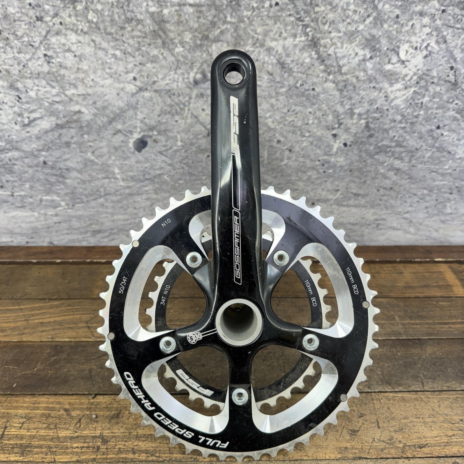 FSA Gossamer Crankset 172.5mm BB30 50/34T 110mm BCD Road Double Black Bike