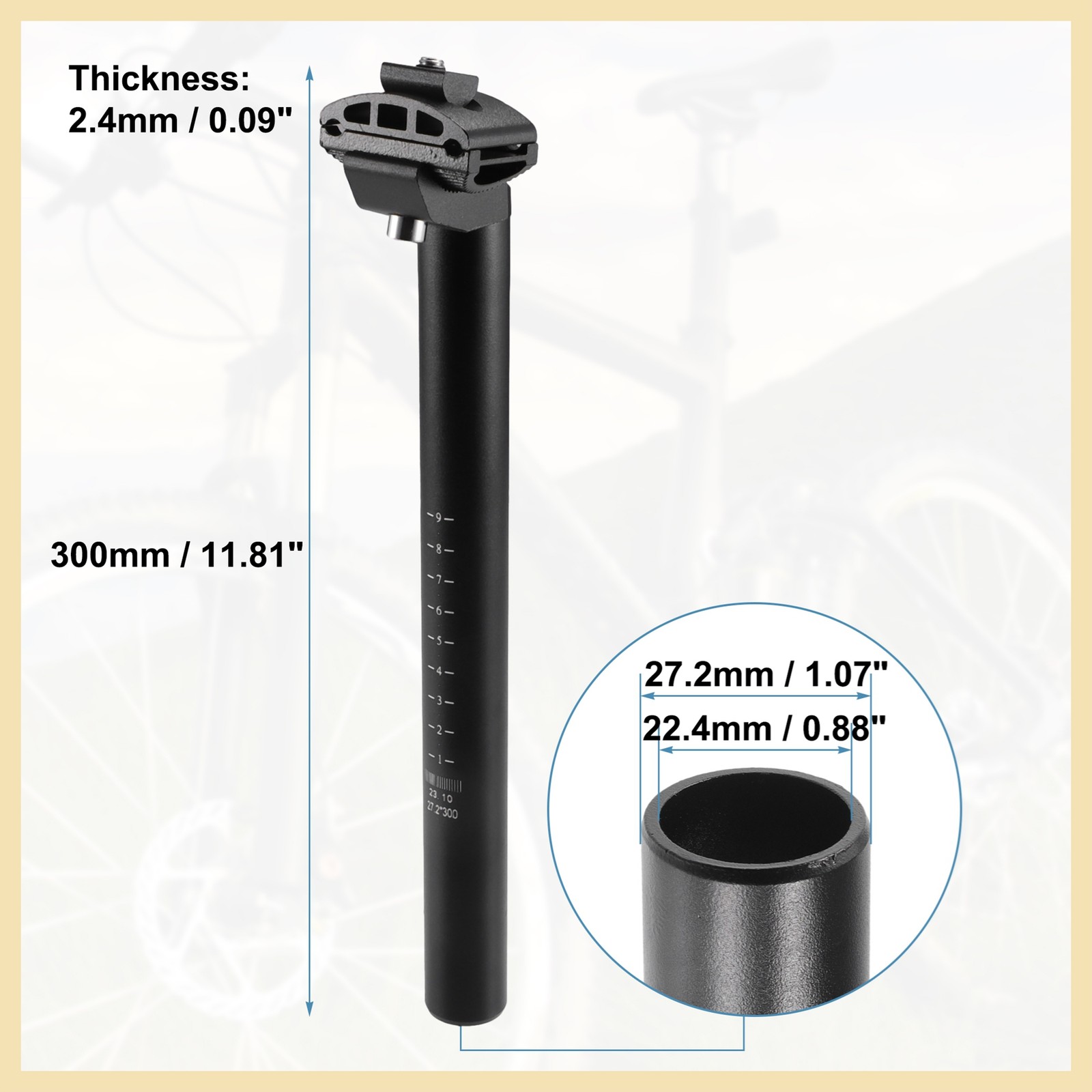 27.2x300mm Bike Seat Post Aluminum Alloy Bicycle Bike Seat Tube Mount