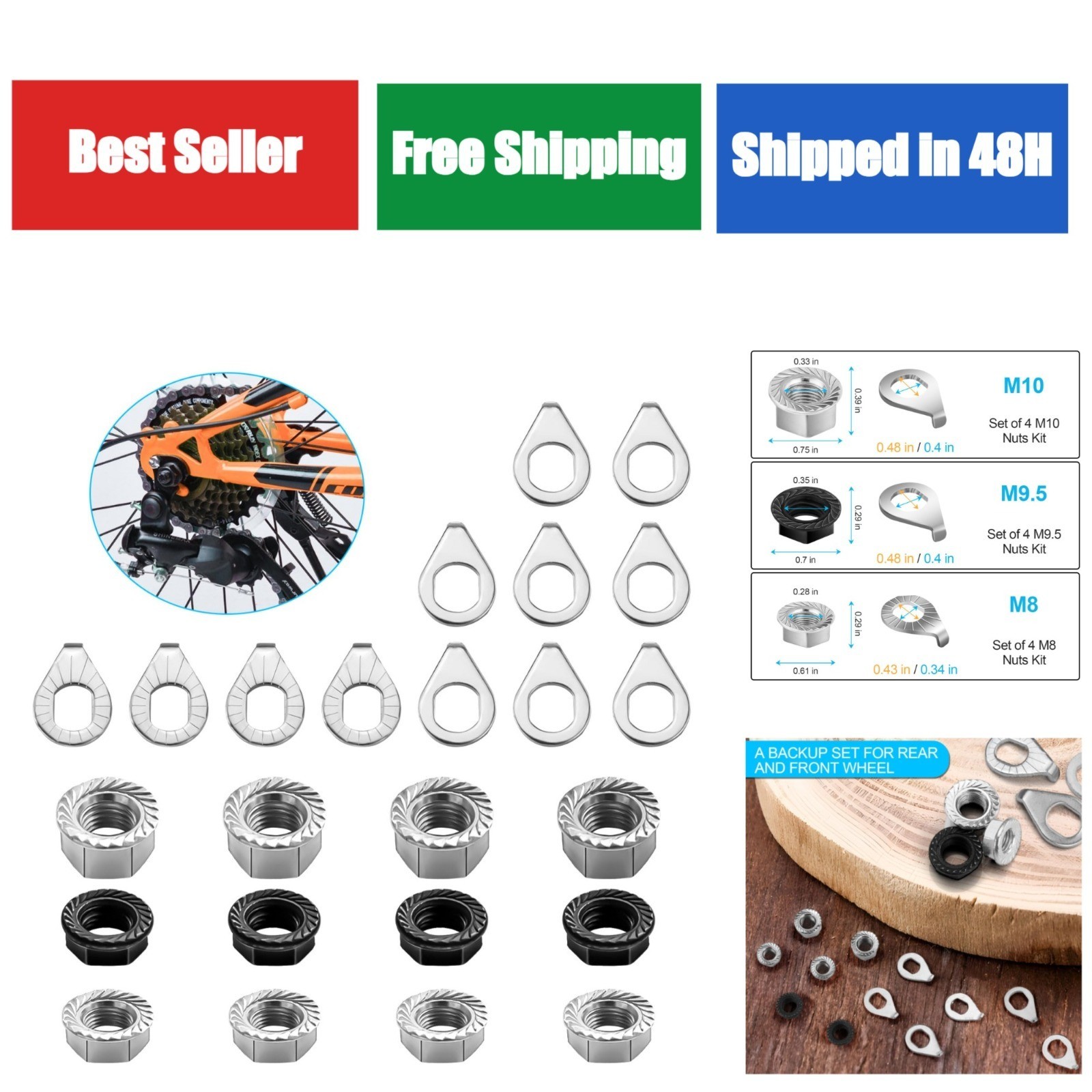 Syocsek 24PCS Bicycle Nuts and Safety Washers Kit for Bikes