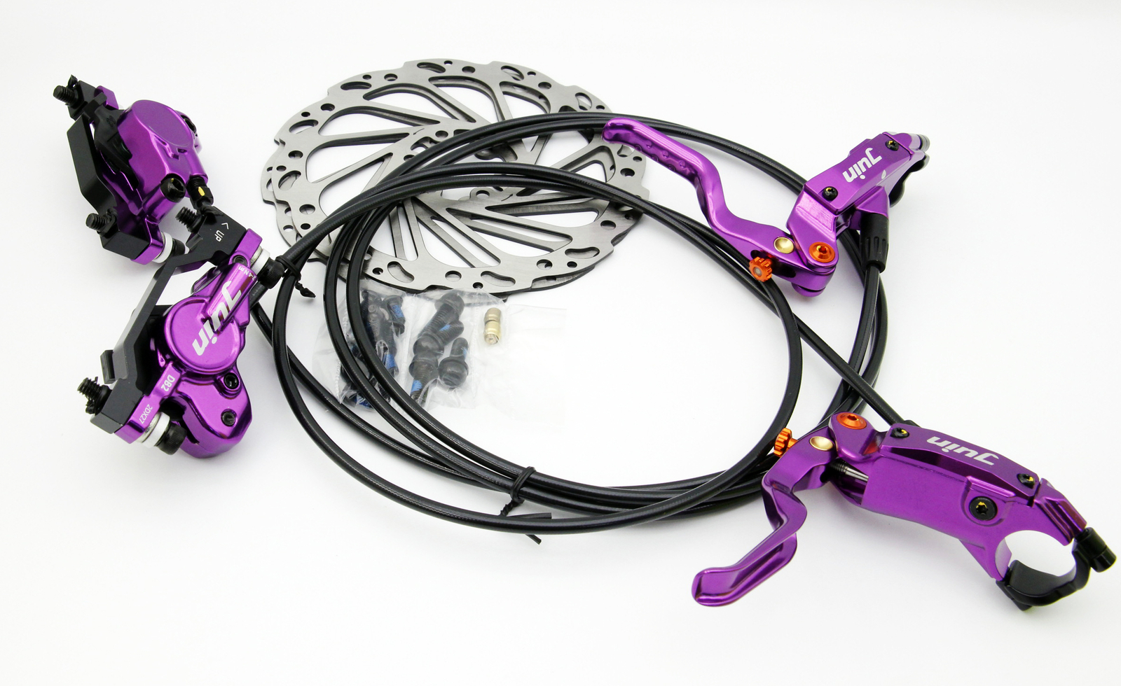 Juin Tech DB2 Purple MTB E-Bike Hydraulic Disc Brakes Front & Rear + 160 Rotors