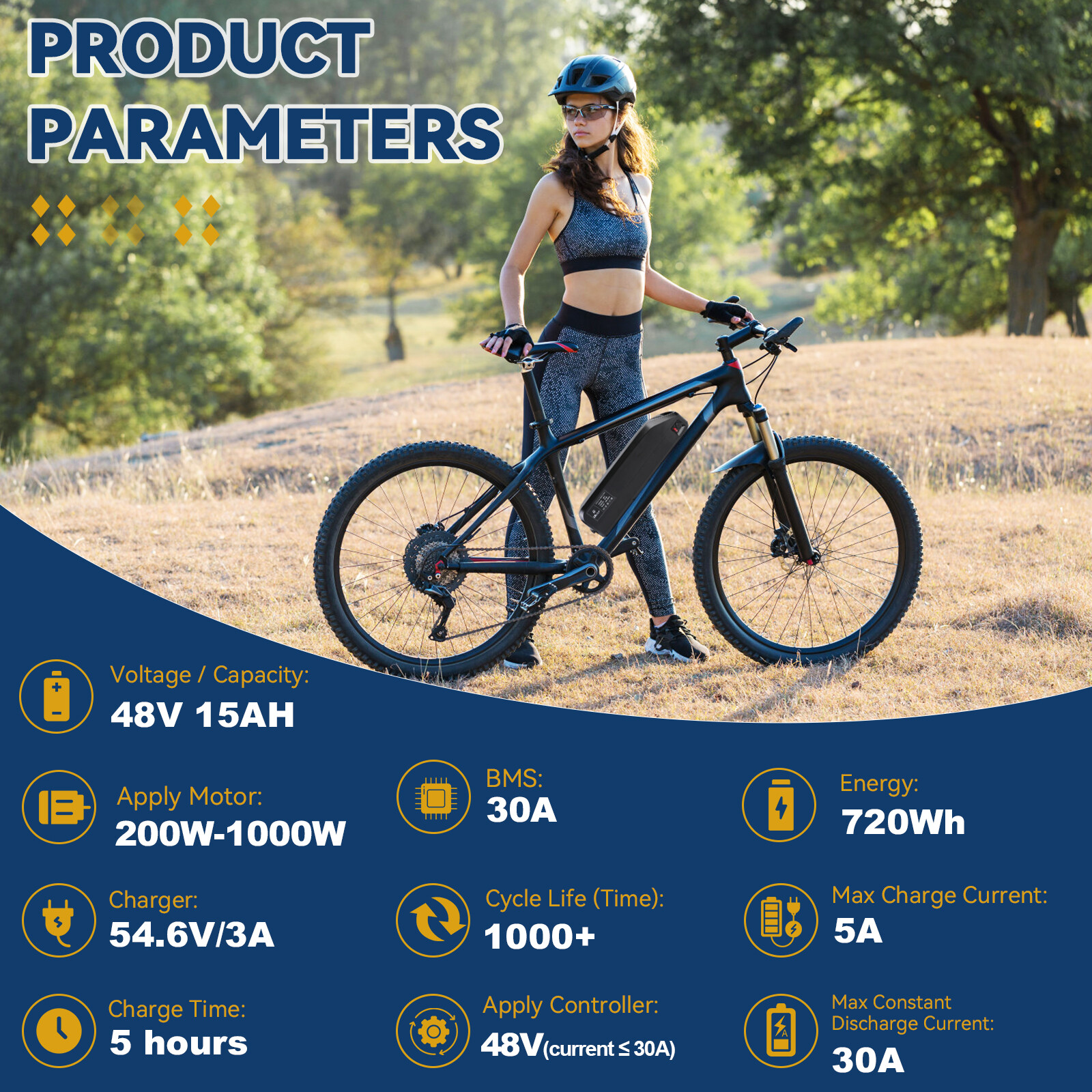LGE 48V 52V 36V 1000-1500W Ebike Battery Electric Bike Lithium Battery 30A BMS
