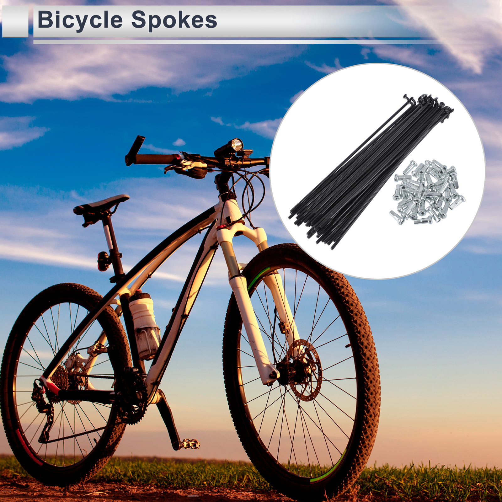 1 Set 13G 139mm Length Bicycle Spokes Nipple 45 Steel Black Universal