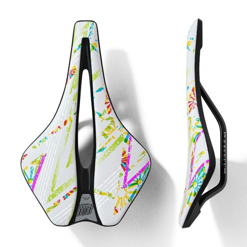 Bicycle Saddle Graffiti Printed Short Nose Bike Seat Ergonomic Cut Out