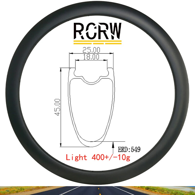 700C 45*25mm Road Bike Hook Carbon Rim Disc Brake Clincher Tubeless Bicycle Rims