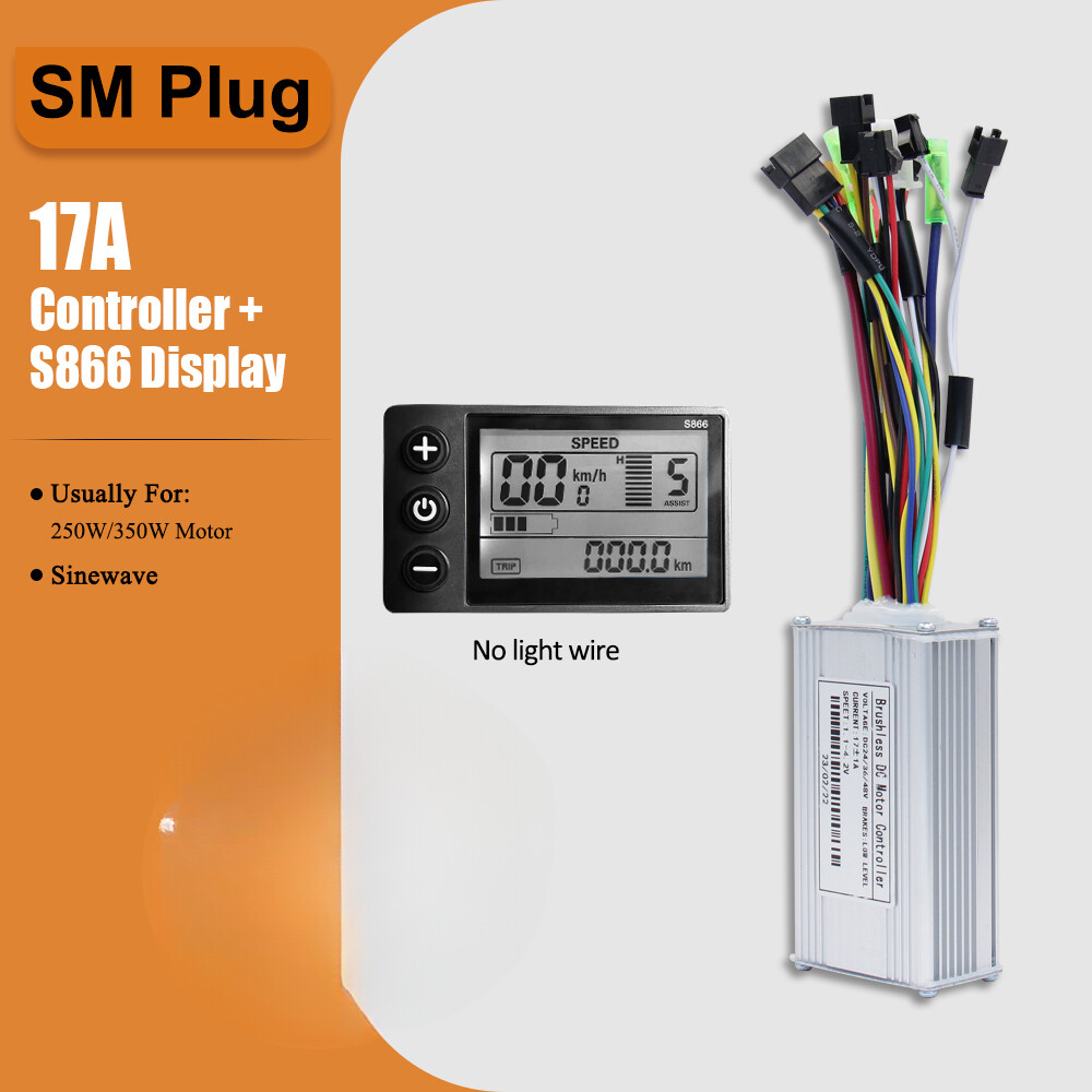 E-bike Three-Mode Sine Wave Controller 36V 48V 17A with S866/CS866 LCD Display