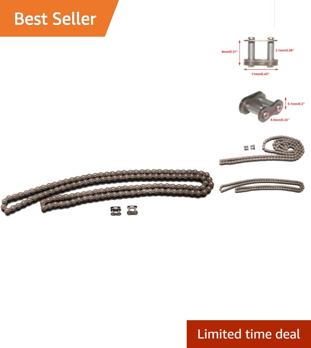 High Strength 25H 118 Links Chain with Master Links for 49cc Pocket Bikes & ATVs