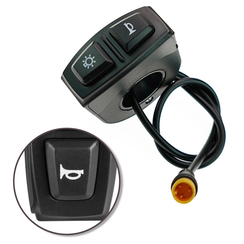 Electric Bike Switch Button 2in1 for Headlight and Speaker 3pin Black ABS