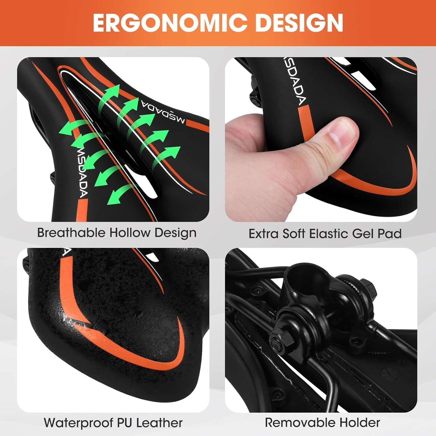 Gel Bike Seat – Comfortable Bicycle Saddle with Extra Soft Cushion Padded Orange