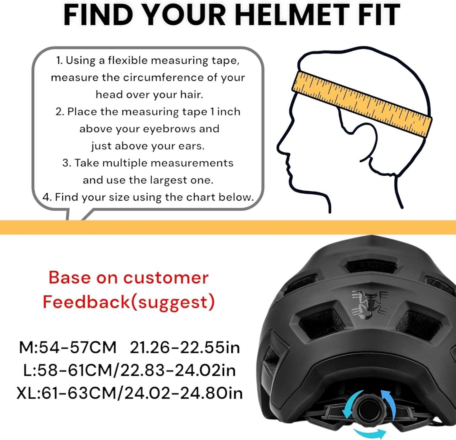 BATFOX LA303 Bike Helmet, Mountain Bike Helmets for Men & Women, L Black
