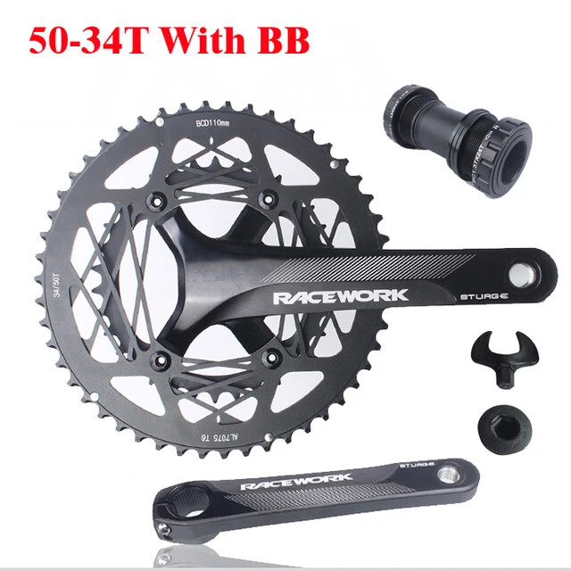 Road Bike Crankset 170MM Hollowtech Crank Arms with Double Round Chainrings BB