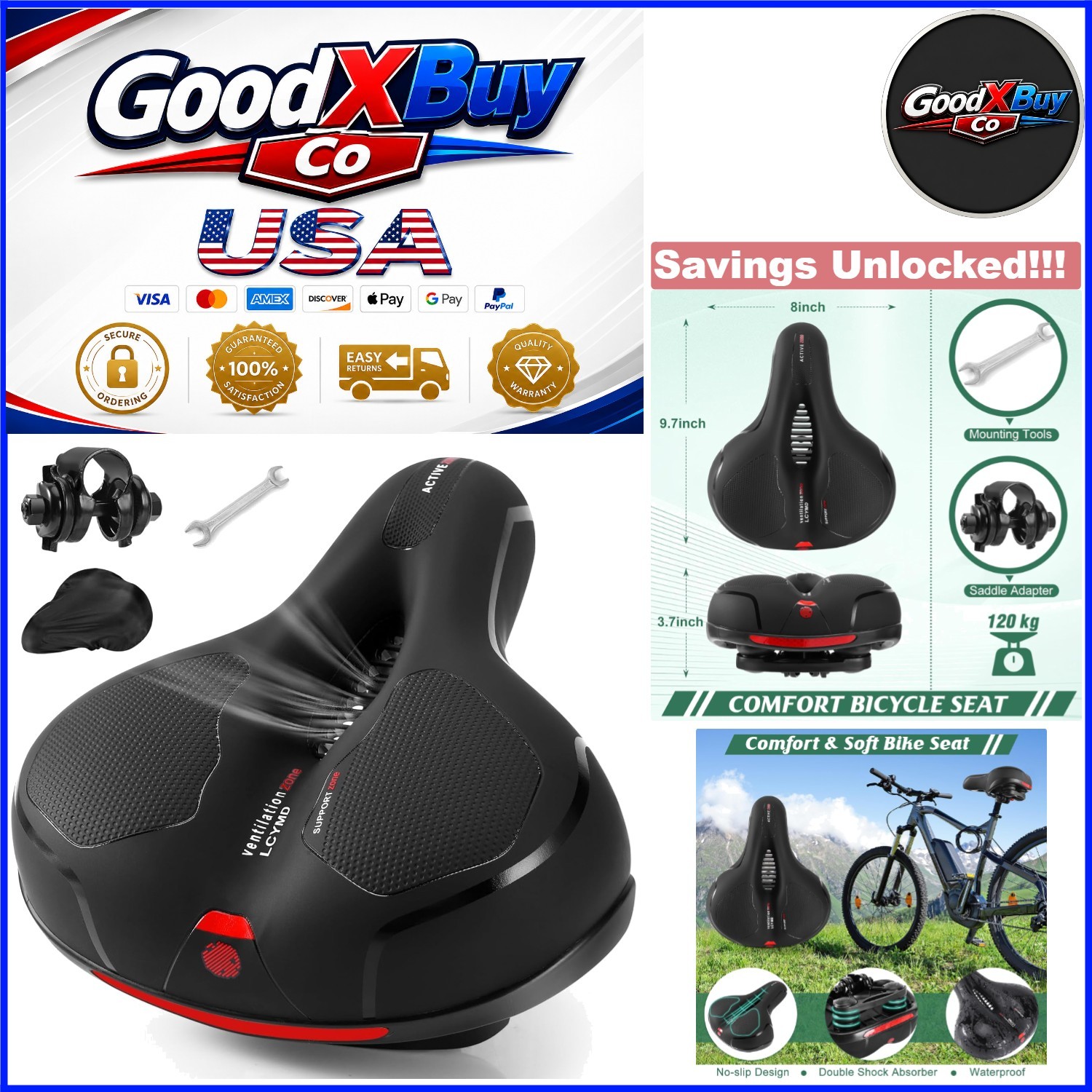 Comfortable Waterproof Bicycle Seat Cushion for Men Women | Memory Foam, Shoc…