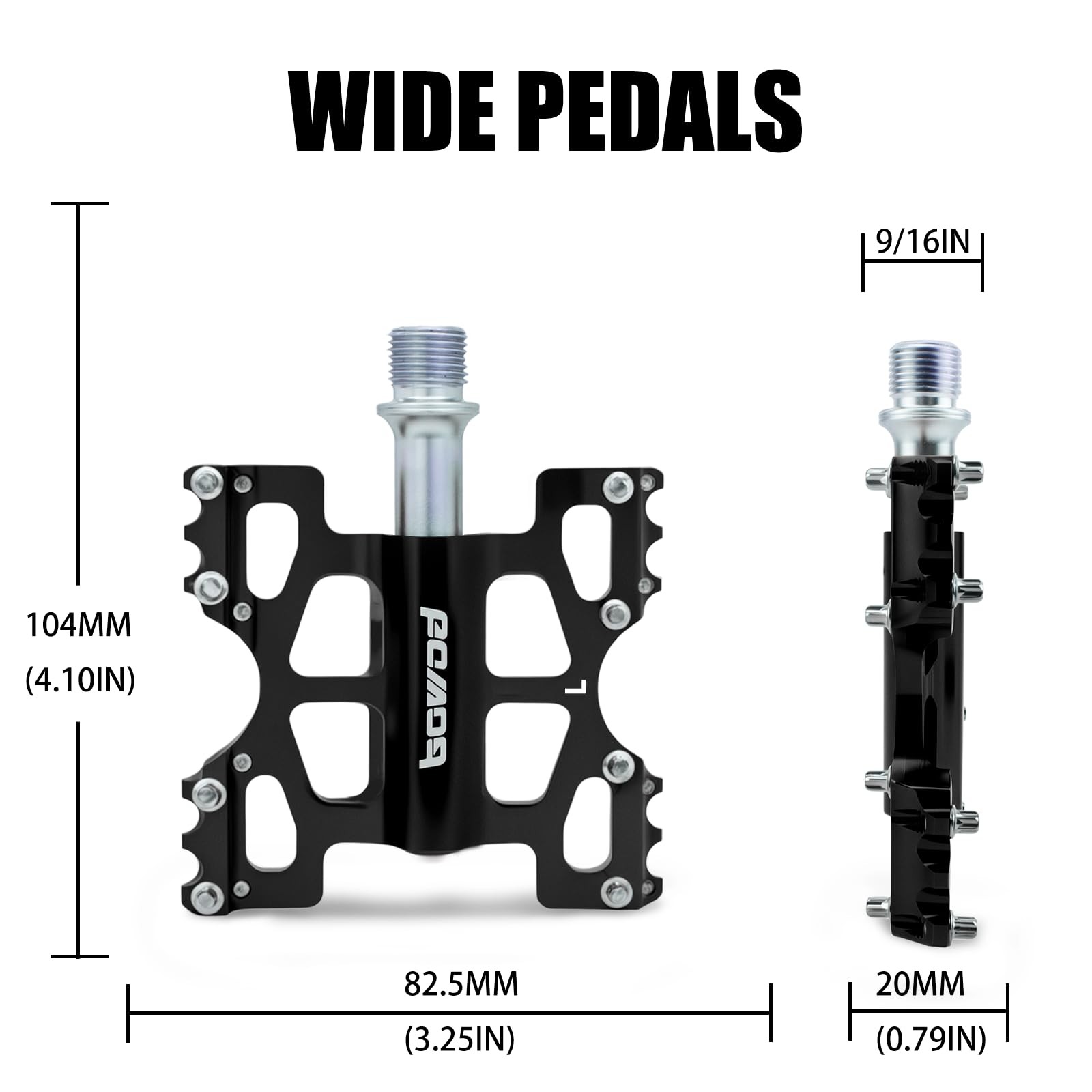 Mountain Bike Pedals Lightweight Adult MTB Platform Flat Pedals Wide Black
