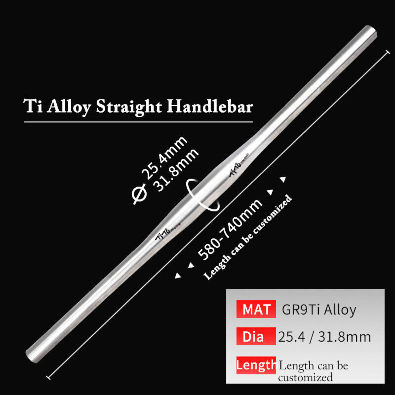 Titanium Flat Handle Bar 25.4/31.8*580-740mm-Mountain Bike/MTB Double Butted Ti
