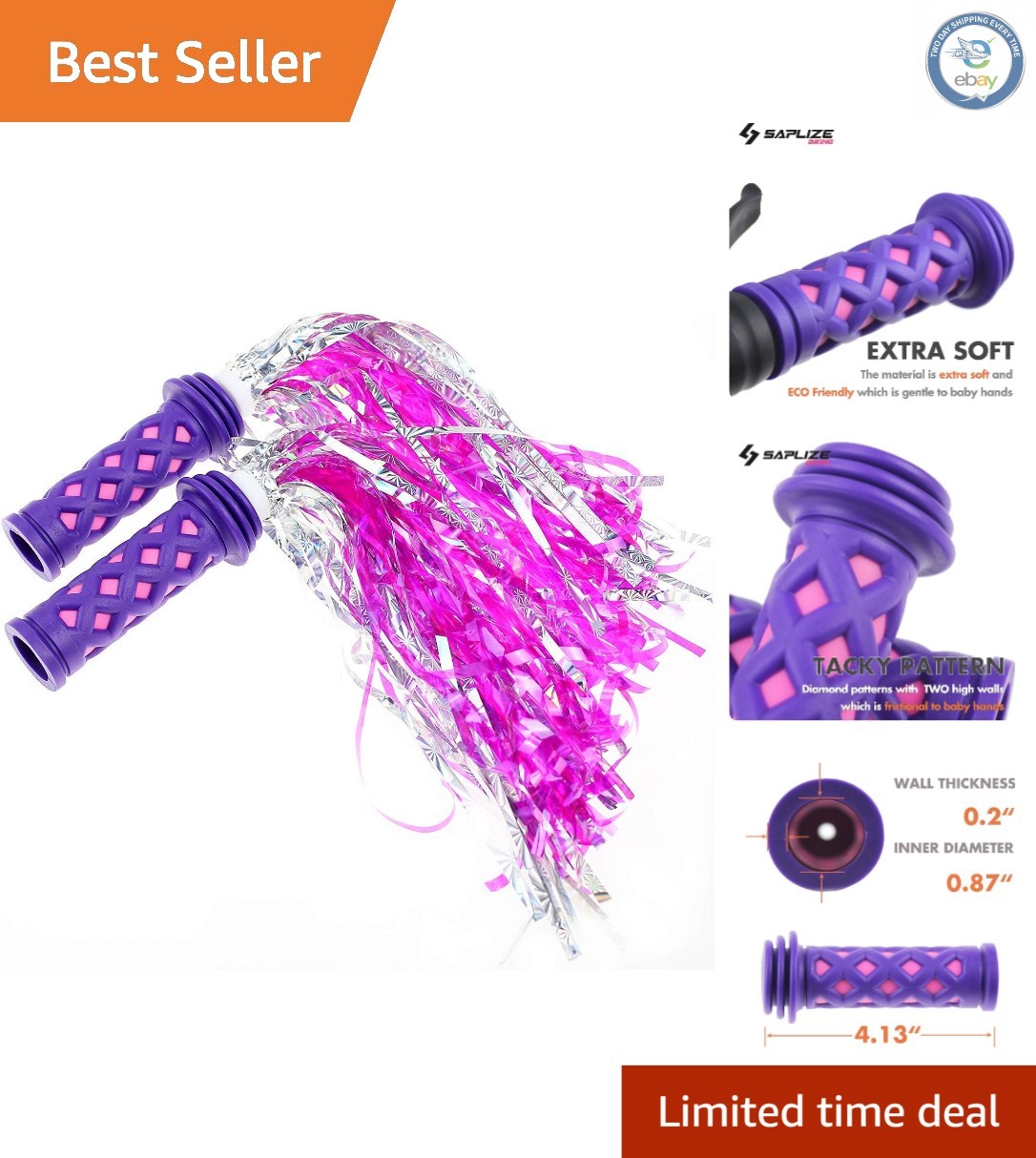 Lightweight Kids Handlebar Grips with Pink Streamers – Eco-Friendly Design