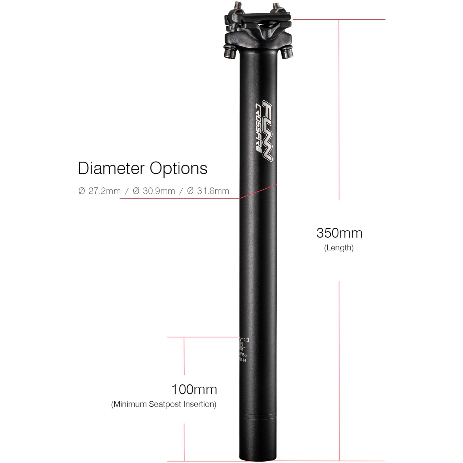 Funn Crossfire Bike Seat Post, Length 350mm, Diameter 27.2mm, Aluminum Alloy …