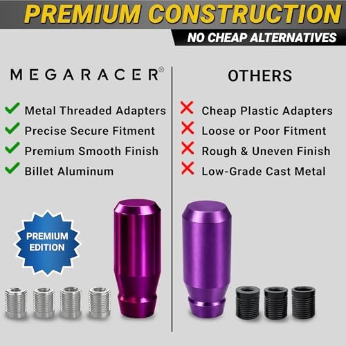 Premium Metallic Shift Knob – 4 Metal Threaded Adapters, Purple Short Cylinder