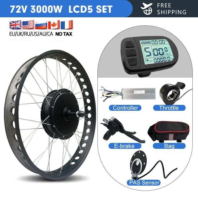 72V 3000W Snow E-bike Conversion Kit for Brushless Rear Rotate Hub Motor Wheel