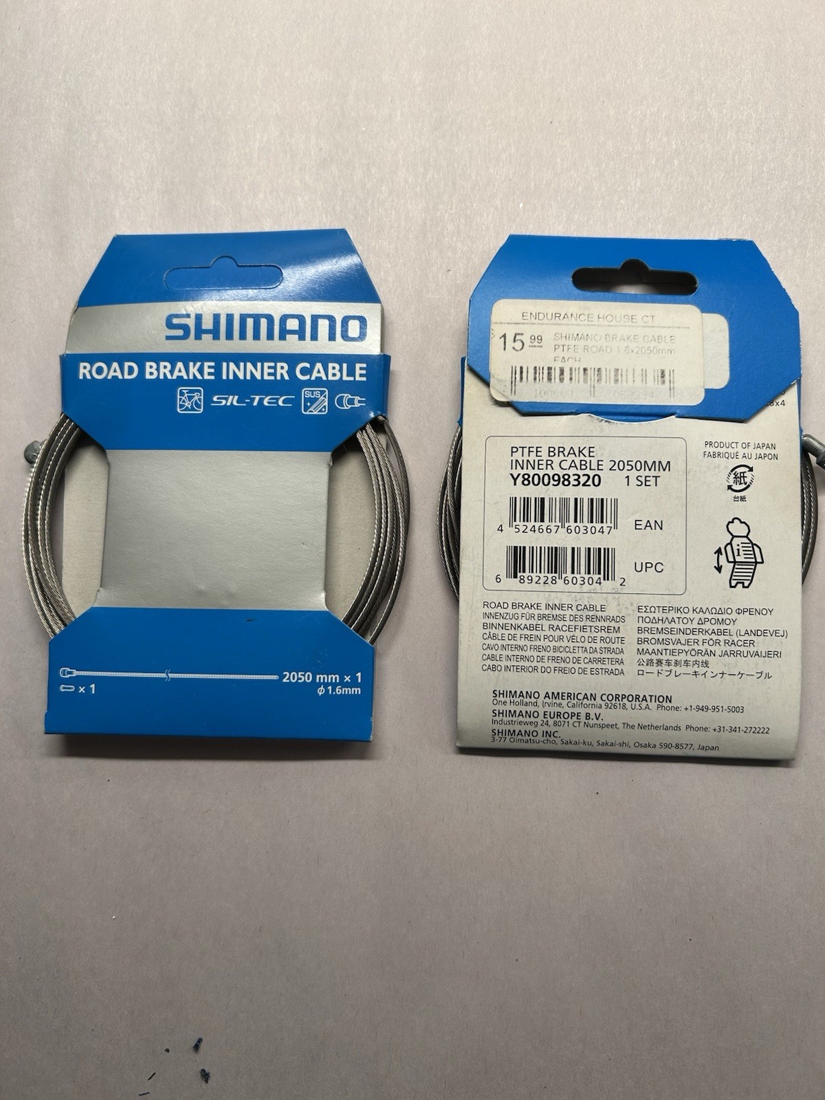 (2) Shimano Road Brake Inner Cables (Dura Ace PTFE) Stainless 1.6mm x 2050mm