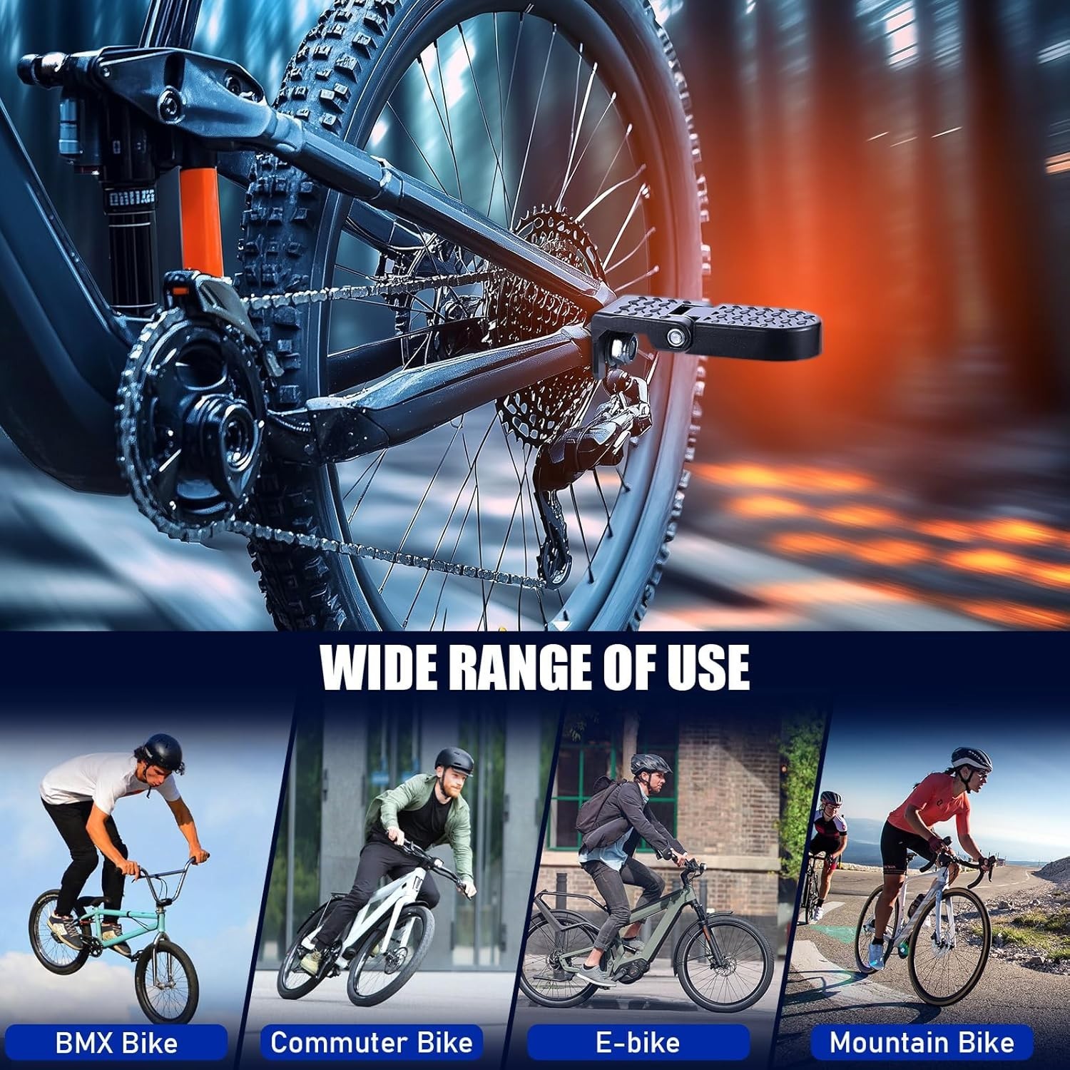 Folding Aluminium Bicycle Foot Pegs for E-Bikes & Mountain Bikes – 2PCS