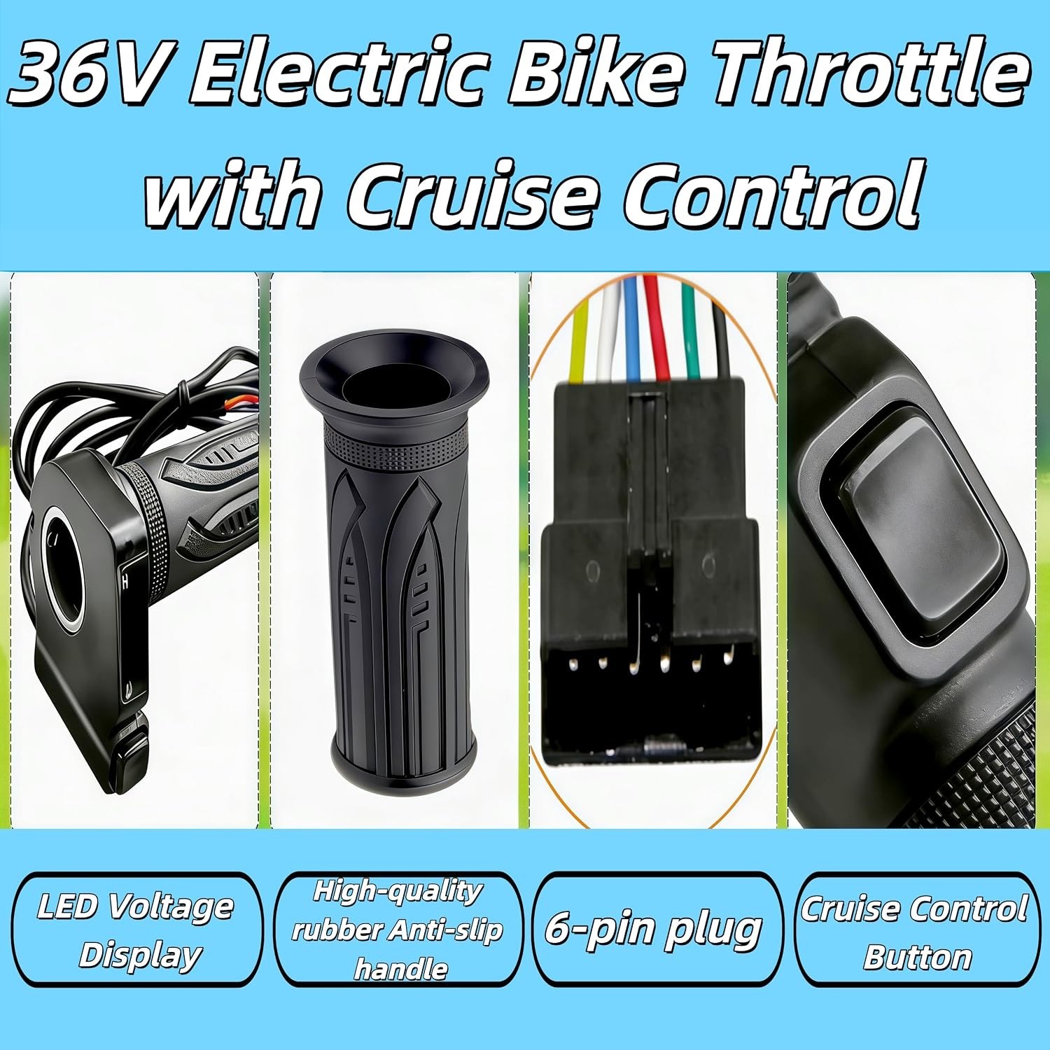 36V Electric Bike Throttle Twist Grip with Cruise Control Button | 6-Pin Repl…