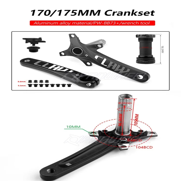 MTB Bicycle Crankset 104BCD 170/175Mm Aluminum Alloy Bike Crank with BB