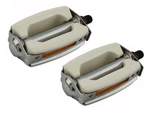 Bicycle Krate Pedals 1/2″ White & Chrome Lowrider Choppers Beach Cruisers 202606
