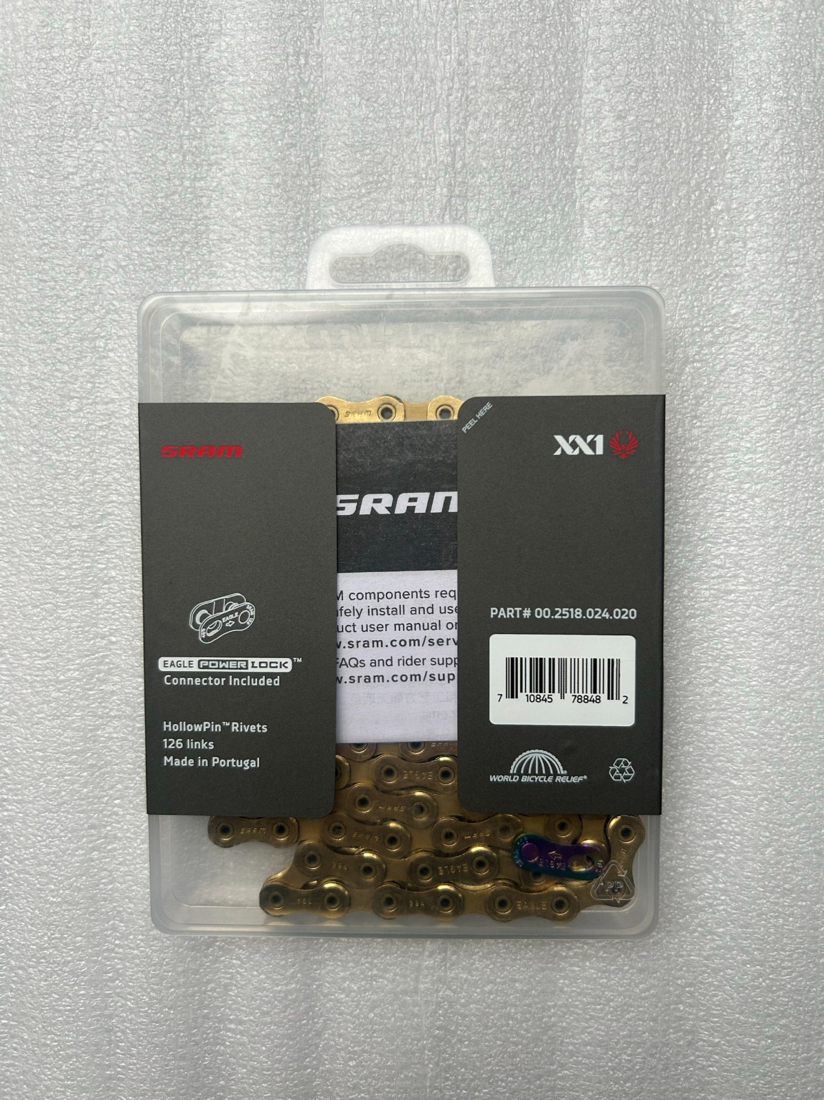 SRAM XX1 Eagle Hollow Pin 126 Links Power Lock 12-Speed Chain CN-EAGL-XX1-A1