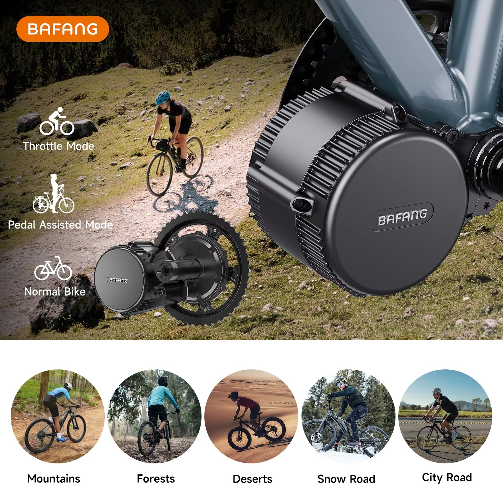 48V1000W Bafang Electric Bicycle 68-73mm Mid Drive Motor Ebike Conversion Kits