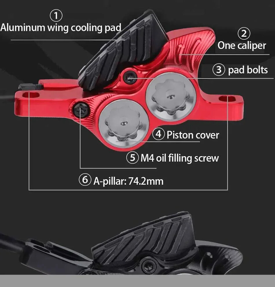4 Piston Hydraulic Brake MTB Disc Brake 800/1550mm AM DH Hydraulic Brakes