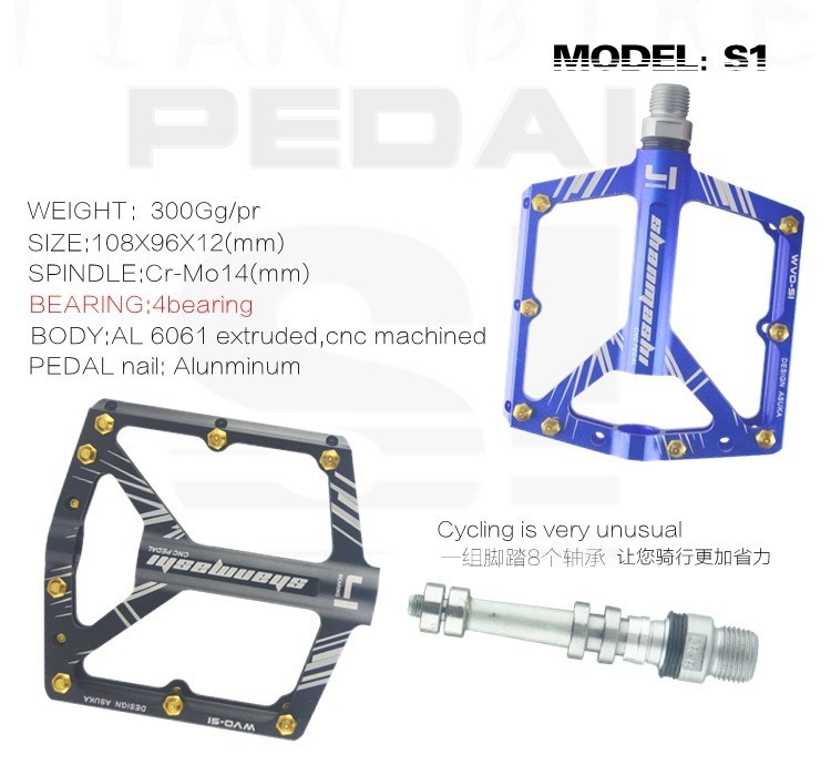 4 Bearing MTB Road Bike Pedals Ultra-light 9/16″ Aluminum Platform Flat Pedal