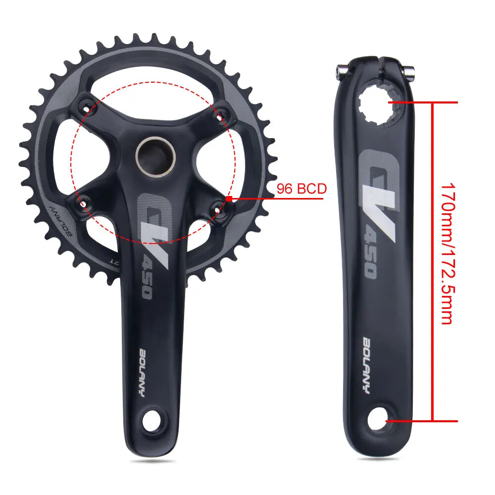 Gravel Bicycle Hollow Integrated Crankset 170mm Crank 96BCD 42T Single Chainring