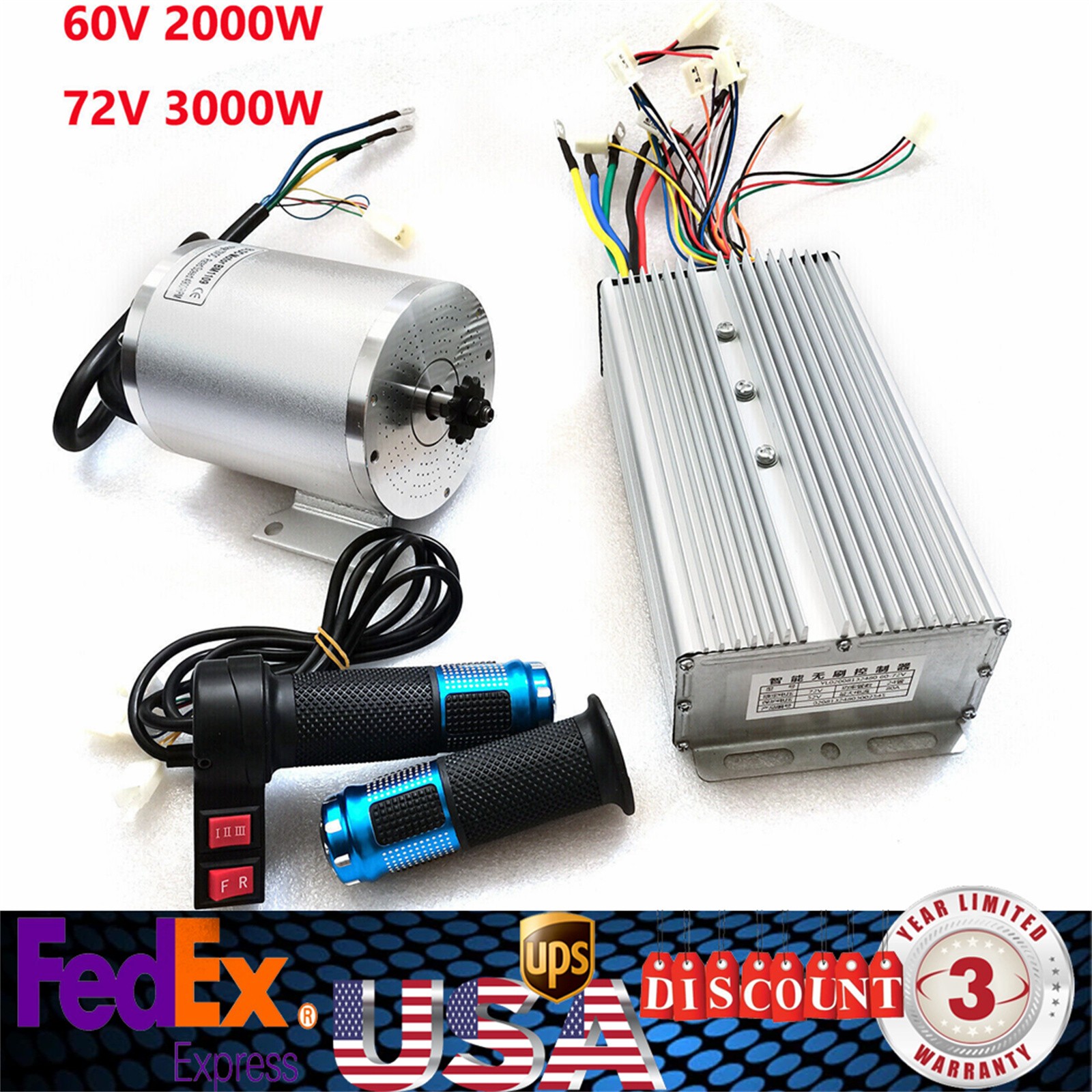 2000/3000W Electric Scooter E-Bike Motor Conversion Kit Speed Controller 60V 72V