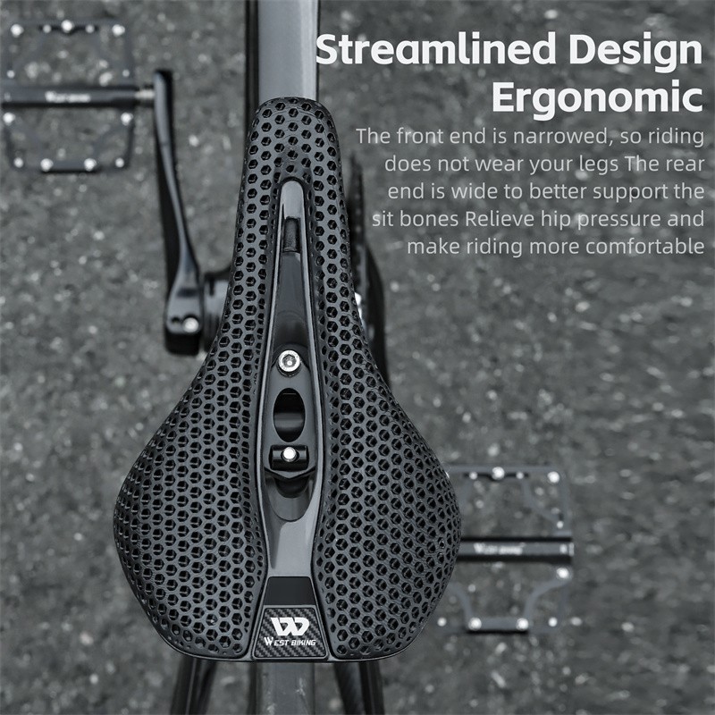WEST BIKING 3D Printed Nylon Bicycle Saddle Cr-Mo Steel Bow Bike Seat Cushion