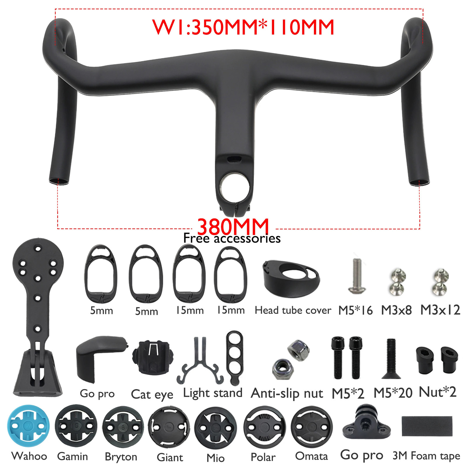 -7 Degree Carbon Aero Road Integrated Drop Bar 28.6mm Clamp for Racing Bike