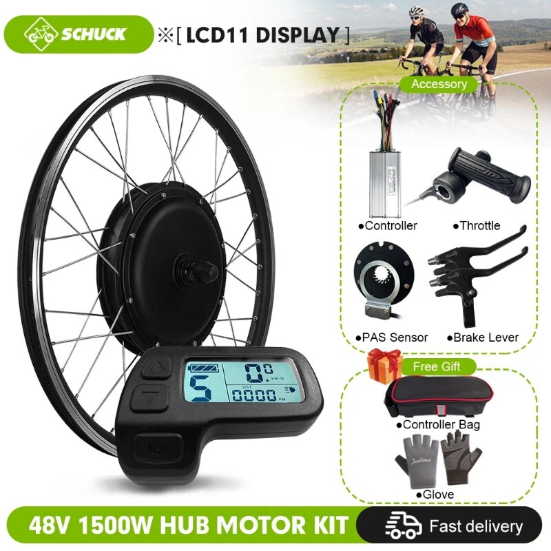 Mountain E-bike Conversion Kit 48V 1500W Brushless Gearless Rear Hub Motor Wheel