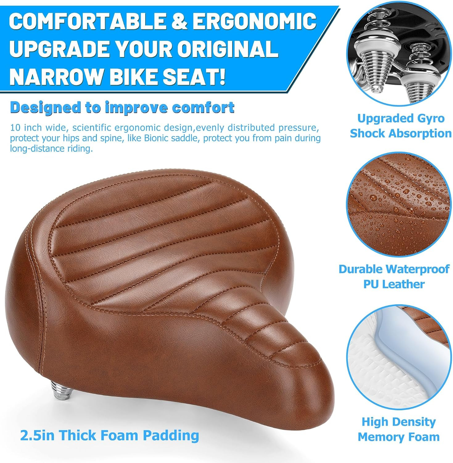 CDYWD Wide Bike Seat for Men Women Comfort, Large Soft Padded Bicycle Seat Cushi