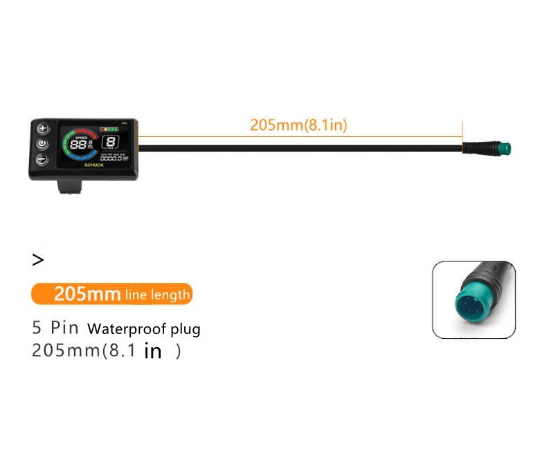 E-Bike Compatible S869 Smart LCD Color Screen with light wire 5PIN WP plug.