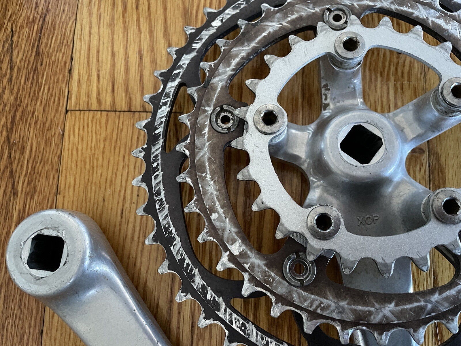 Suntour XC Pro Vintage MTB 175mm Crankset, 46-36-24, WTB Grease Guard Dust Caps