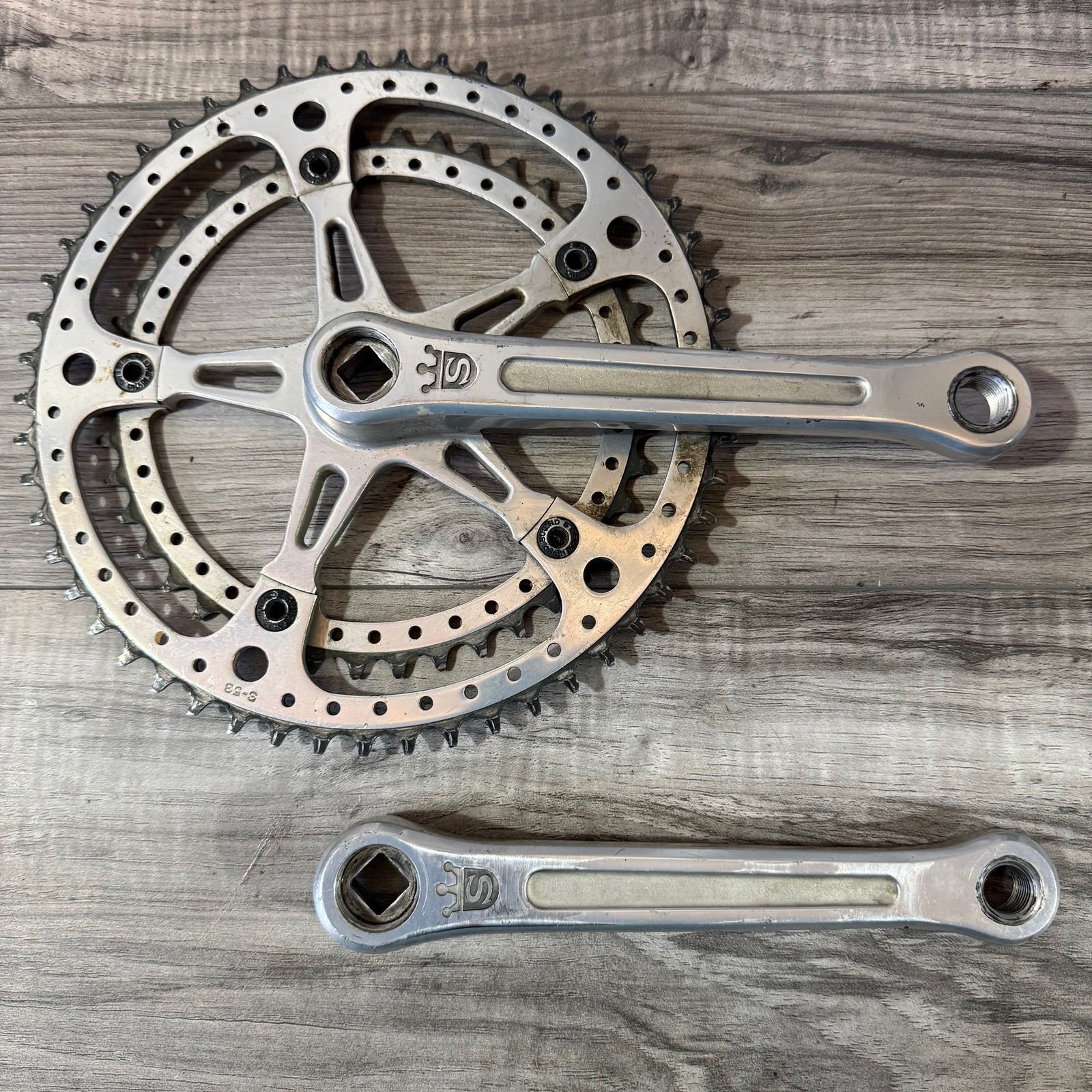 Vintage Sugino Mighty Crankset 171 53 42 Square Taper Drillium 144BCD Drilled 
