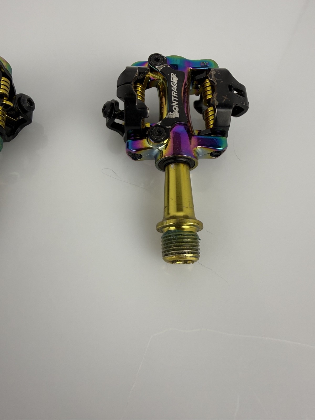 BONTRAGER COMP Oil Slick MTB SPD Pedals. Good Condition. Rainbow colors.
