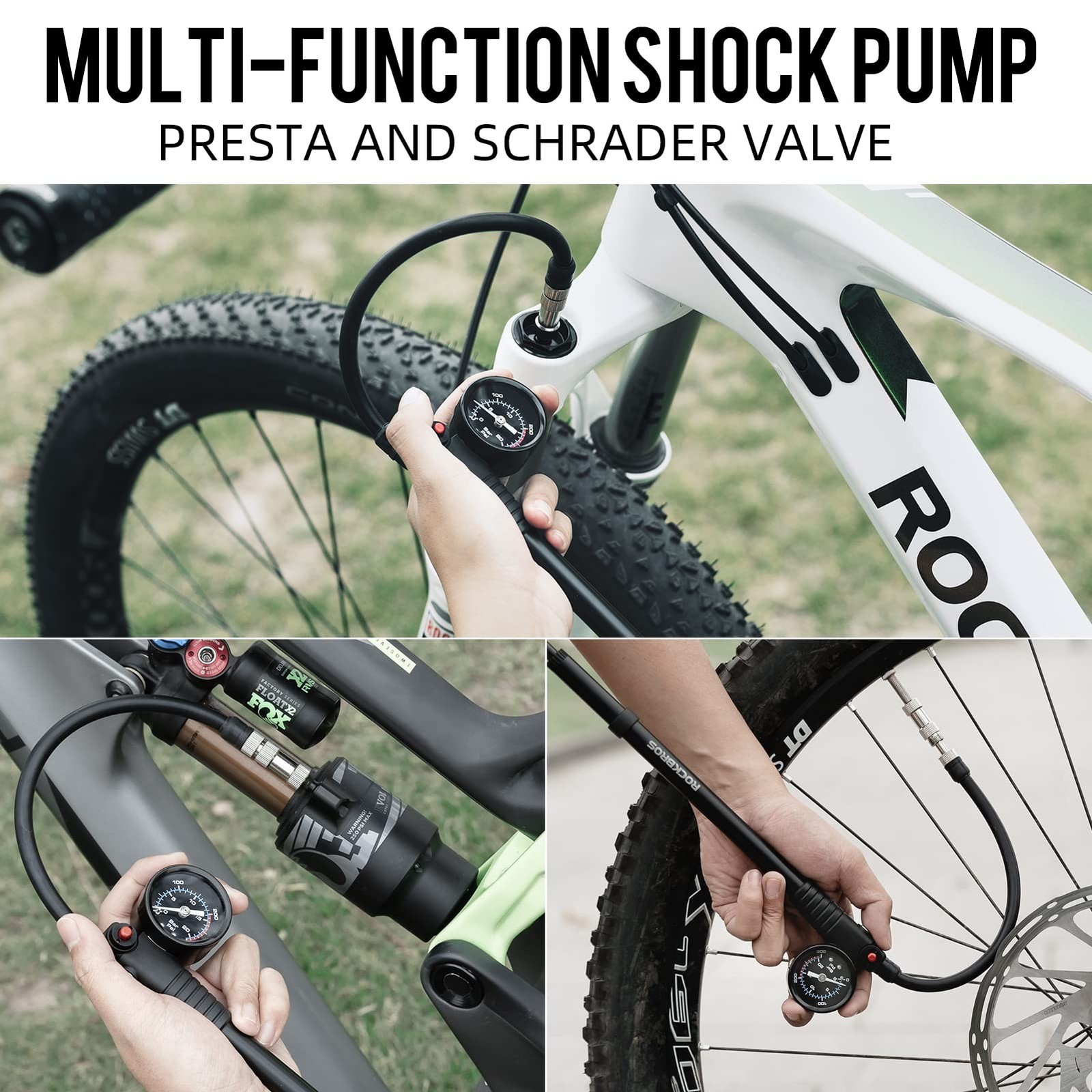 ROCKBROS Bike Shock Pump High Pressure 300 PSI for Rear Shock & Suspension Fo…
